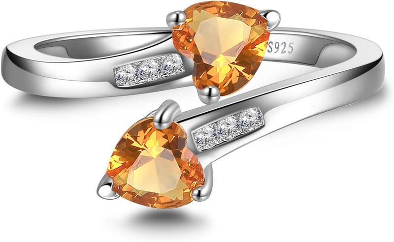Yaresul 1CT Adjustable Women Heart Ring 925 Sterling Silver Birthstone Rings for Women Promise Ring for her Simulated Gemstone Statement Stackable Band Width 2mm Open Size 5~9 - Image 3